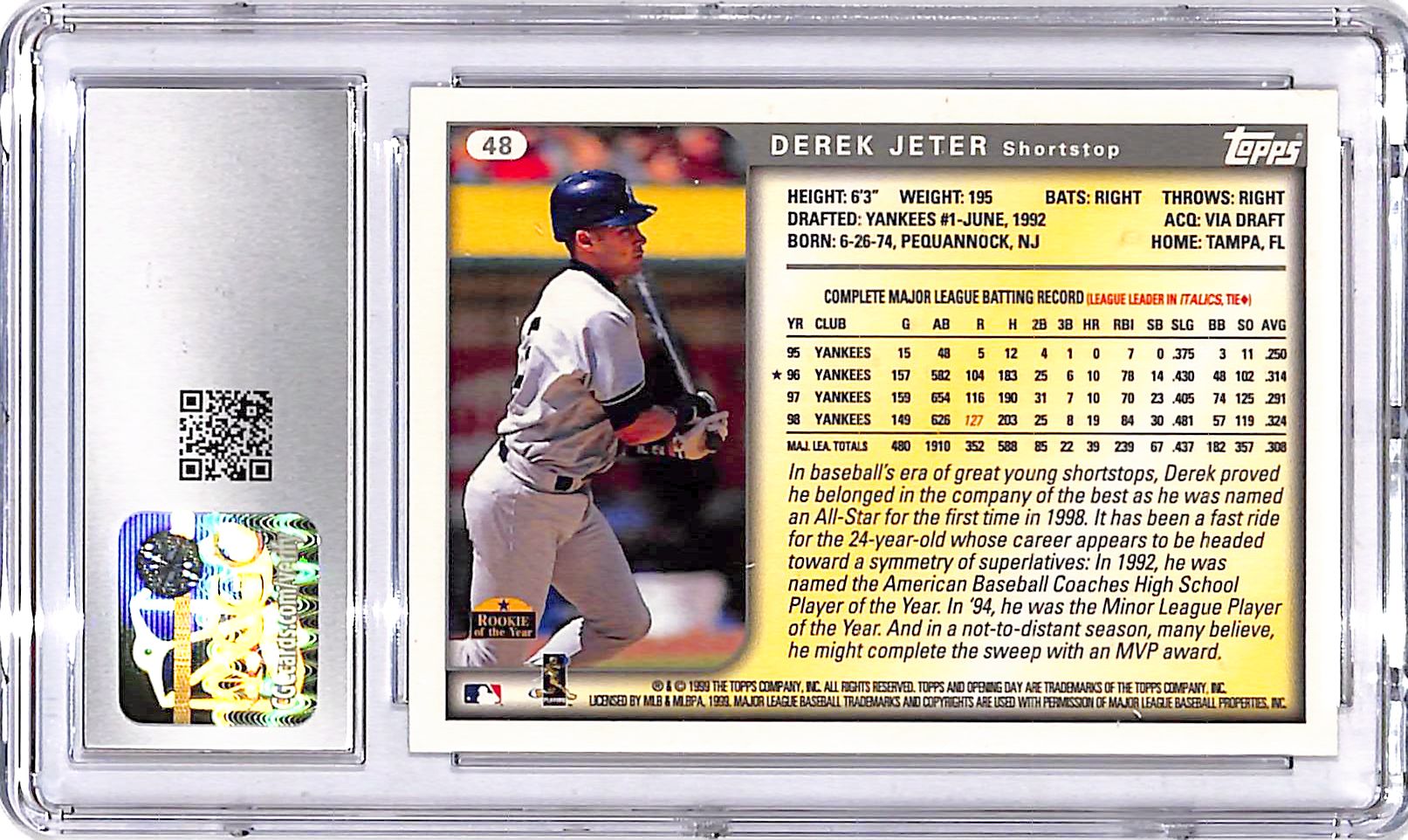 1999 Topps Opening Day Derek Jeter #48 CGC 10 Yankees