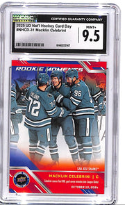 2025 Upper Deck National hockey Card Day Macklin Celebrini Rookie Moments CGC 9.5