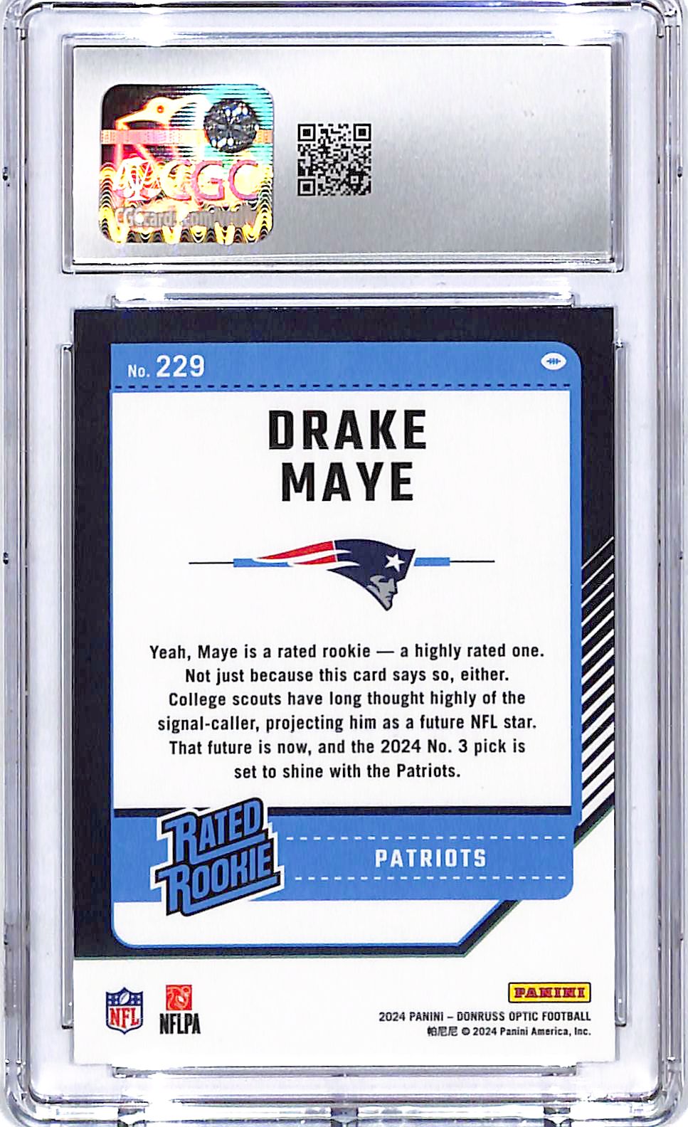 2024 Donruss Optic Drake Maye Rated Rookie RC #229 CGC 10 Patriots
