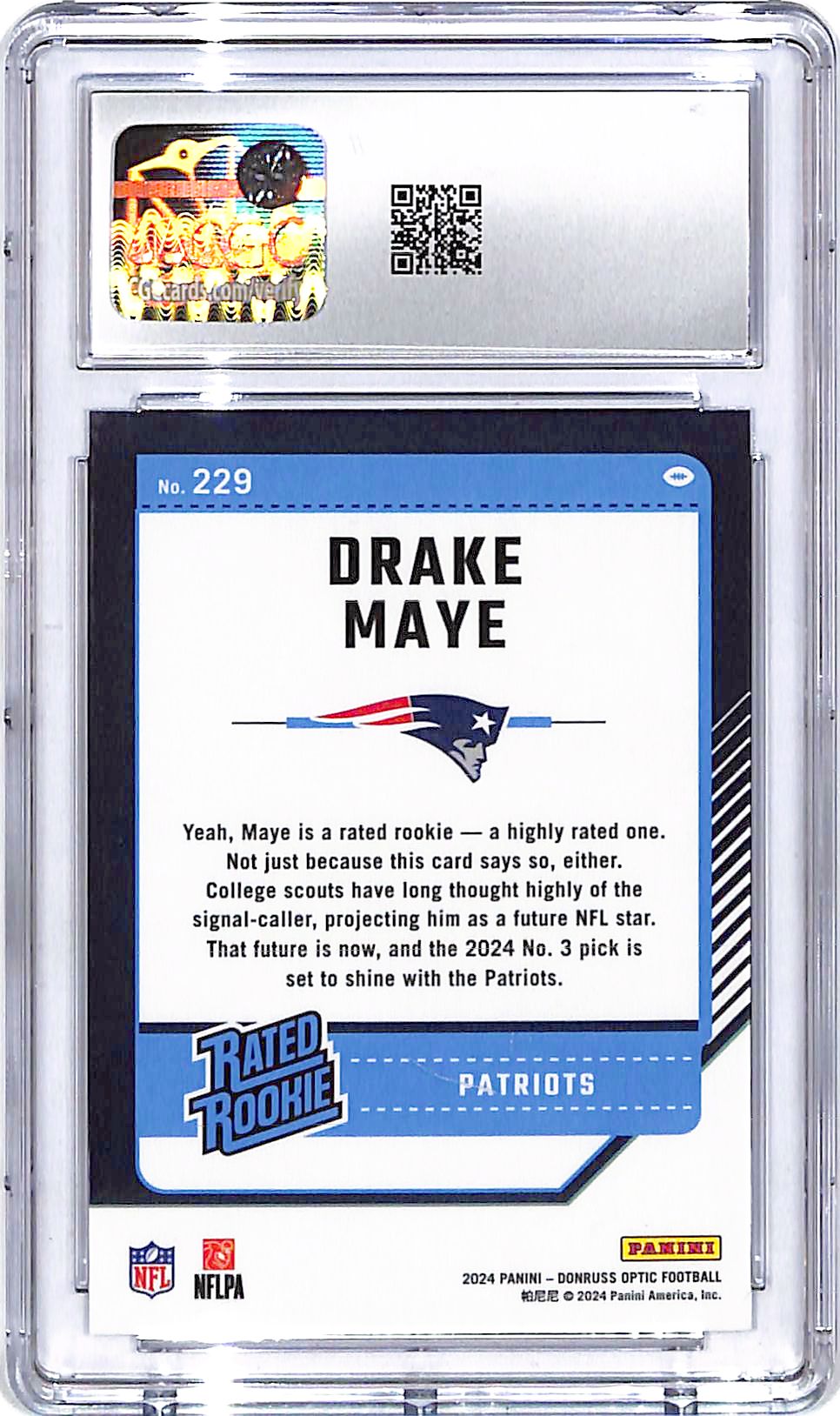 2024 Donruss Optic Drake Maye Rated Rookie RC #229 CGC 9.5 Patriots