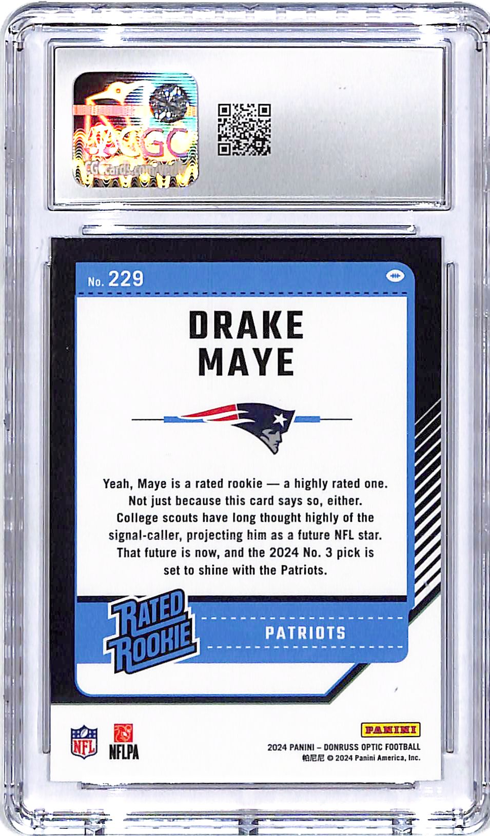 2024 Donruss Optic Drake Maye Rated Rookie RC #229 CGC 9 Patriots