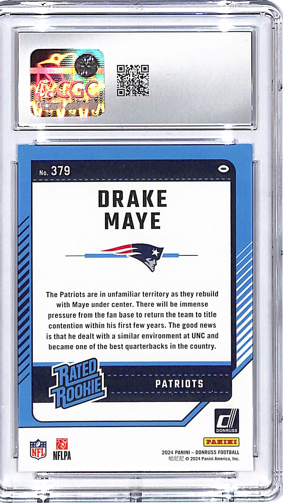 2024 Donruss Drake Maye Rated Rookie RC #379 CGC 10 Patriots