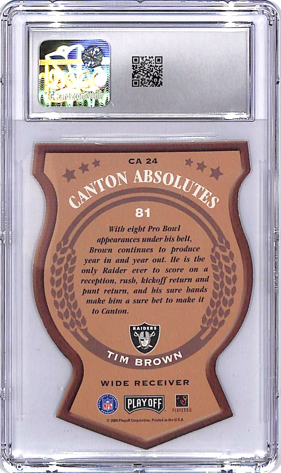 2000 Playoff Absolute Tim Brown Canton Absolutes CGC 9.5 Raiders
