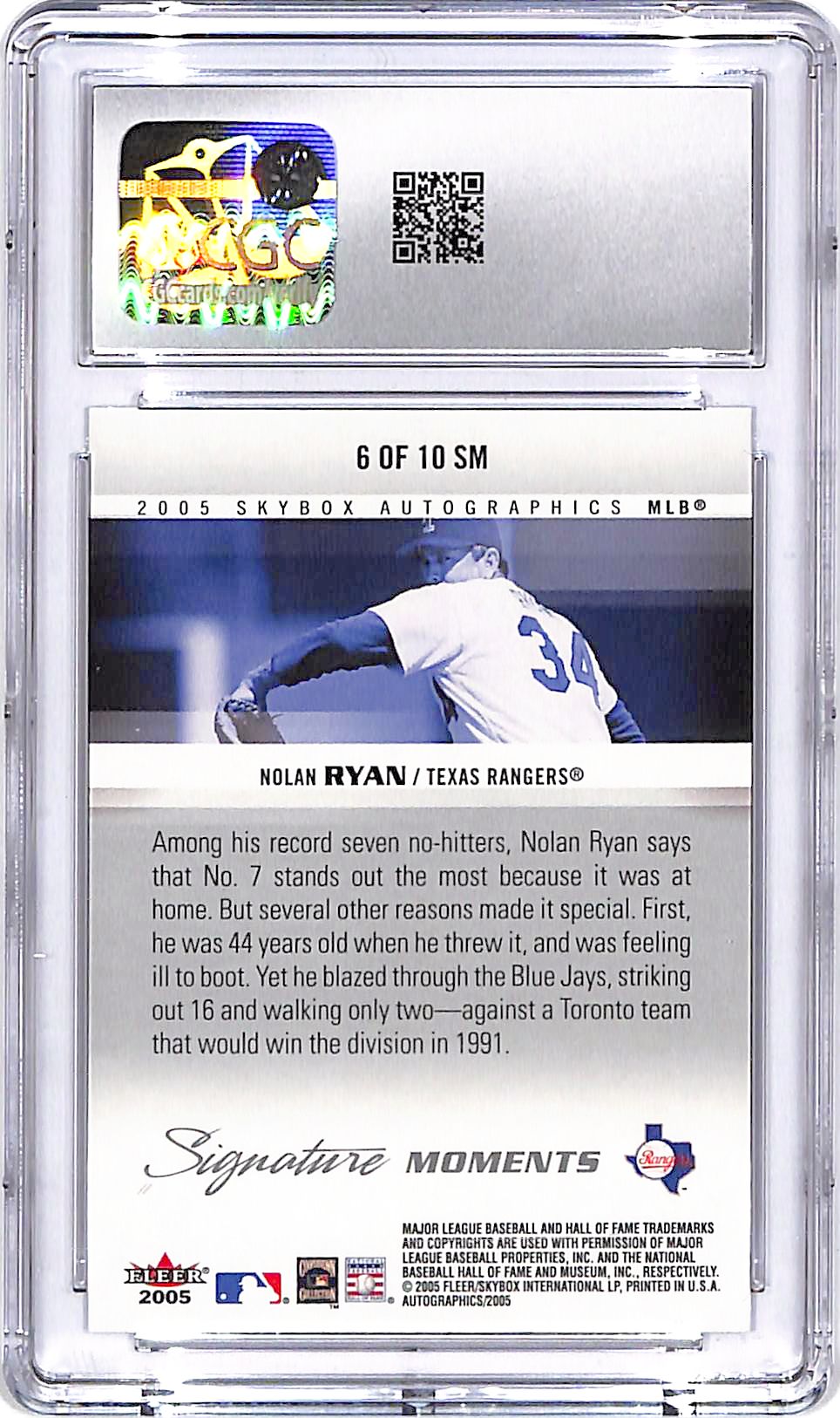 2005 Skybox Autographics Nolan Ryan Signature Moments CGC 9 Rangers