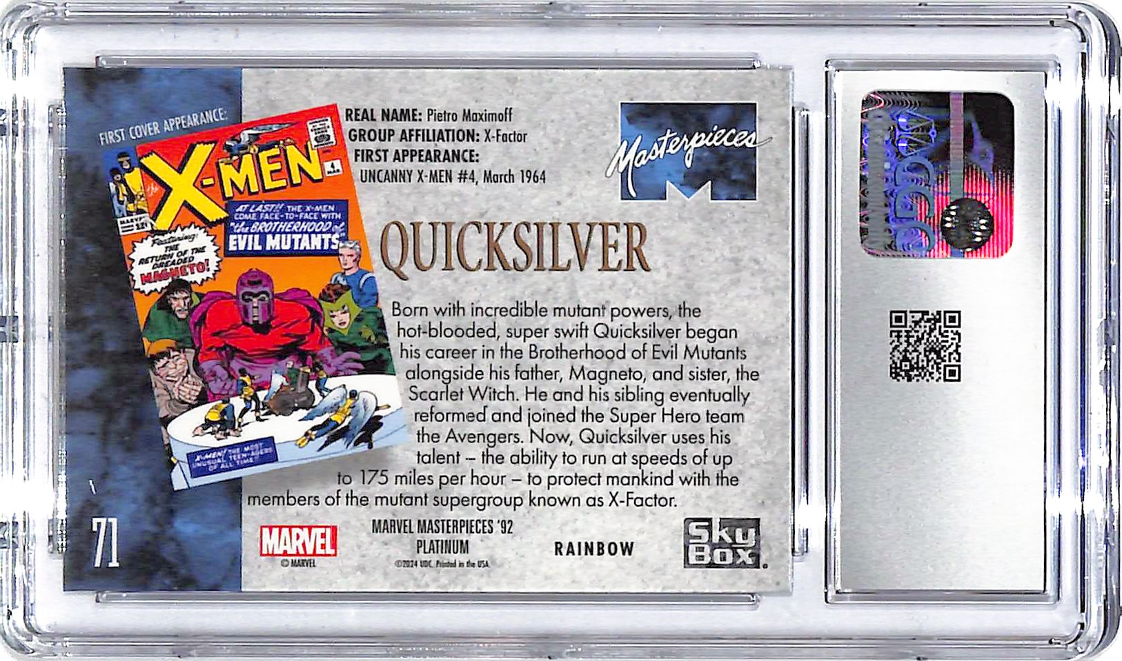 2024 Quicksilver UD Marvel Masterpieces '92 Rainbow  #71 CGC Gem Mint 10