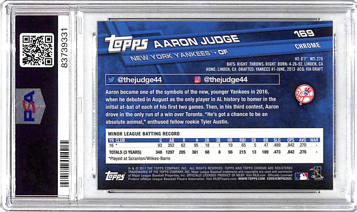 2017 Topps Chrome Aaron Judge Rookie RC Prism Refractor PSA 10 Yankees