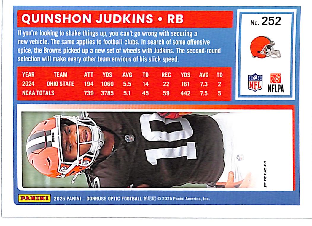 2025 Donruss Optic Quinshon Judkins Rated Rookie RC Holo #252 Browns