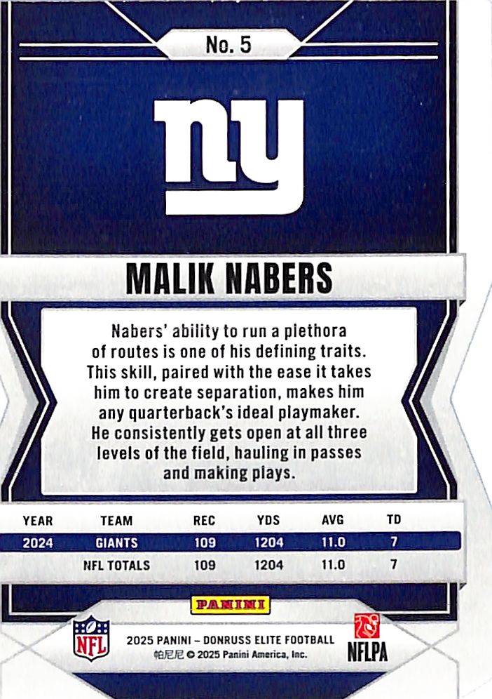 2025 Donruss Elite Malik Nabers Green Status Die Cut /9 Giants