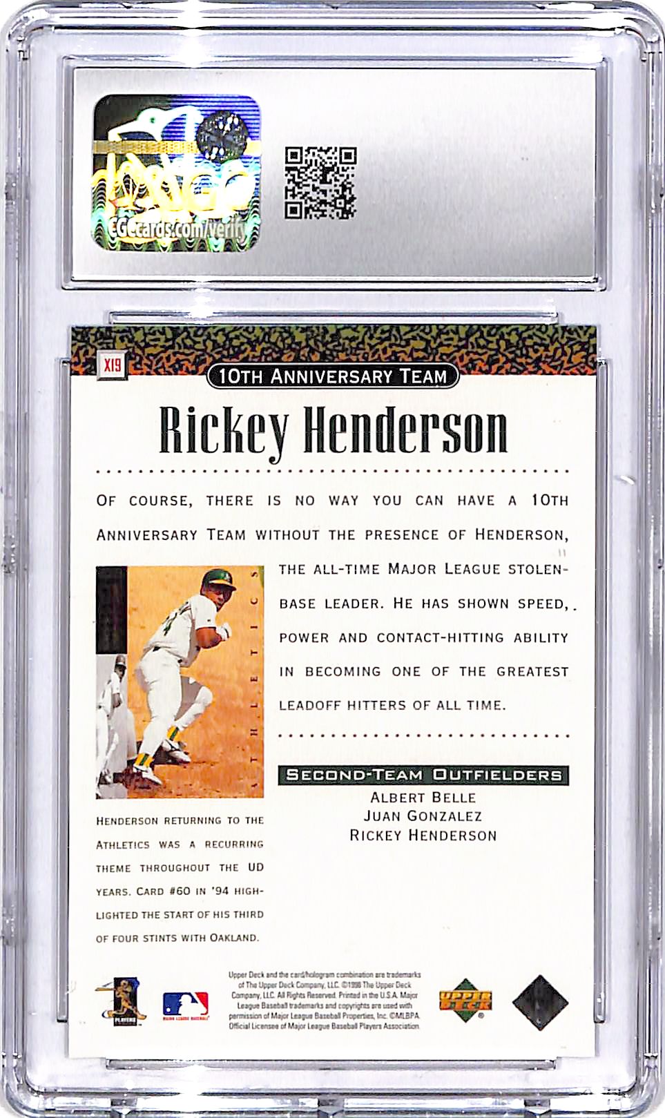 1999 Upper Deck 10th Anniversary Team Rickey Henderson CGC 10 Athletics