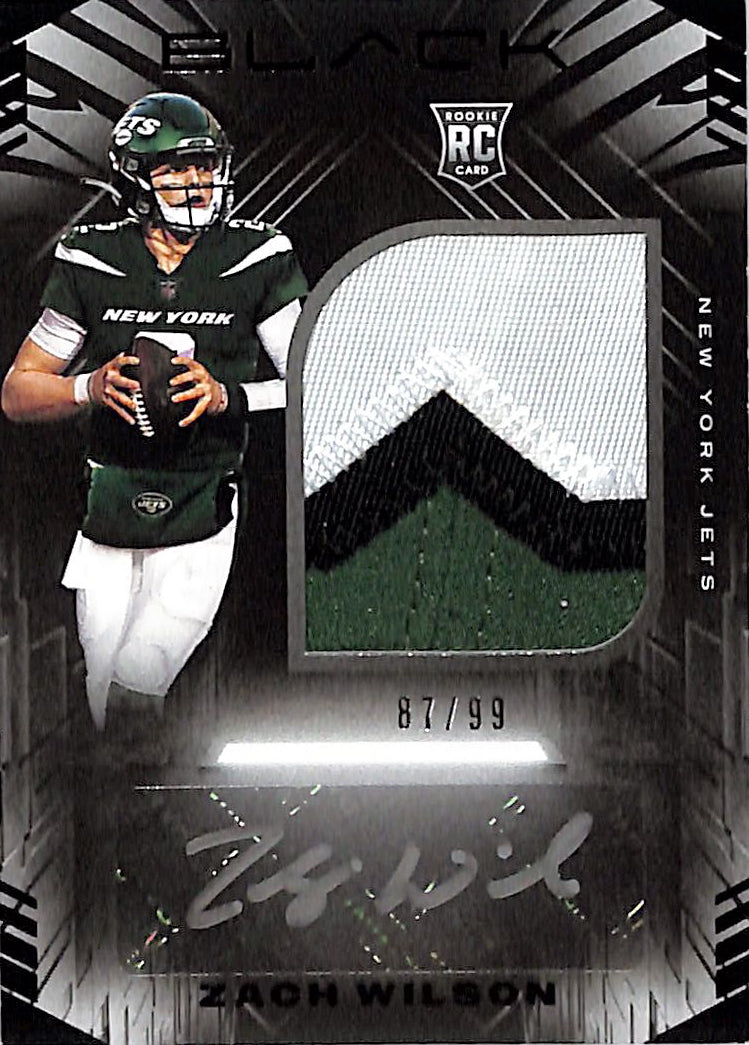 2021 Panini Black Zach Wilson Auto Autograph Rookie RC Patch Jersey /99 Jets