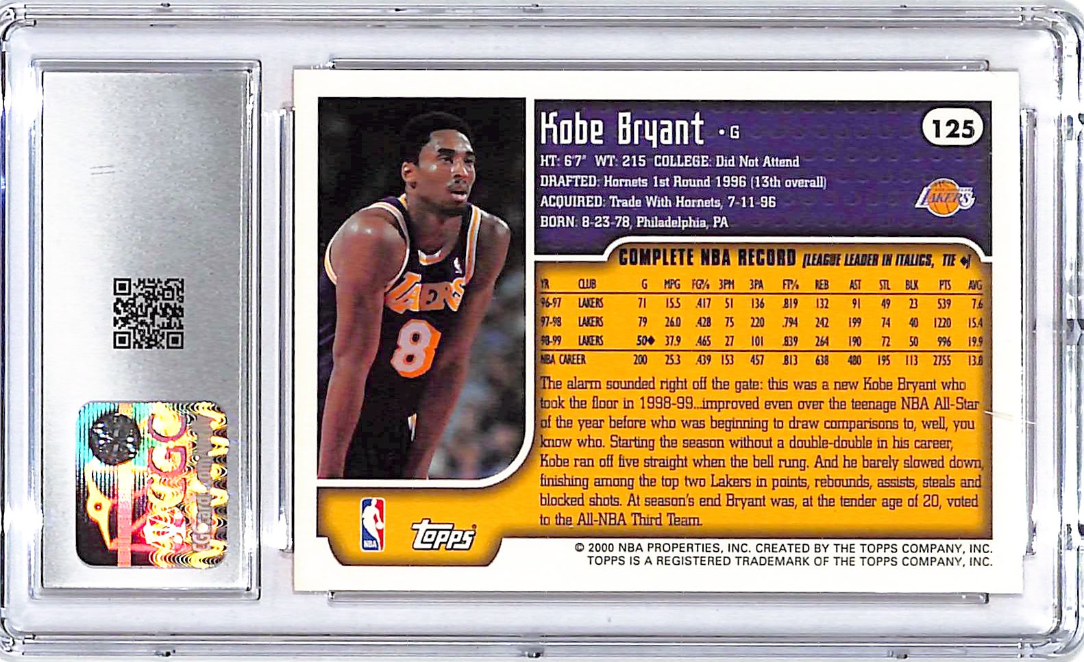1999-00 Topps Kobe Bryant #125 CGC 9 Lakers