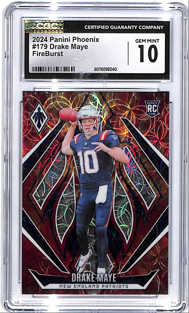 2024 Phoenix Drake Maye Rookie RC Fire Burst /350 CGC 10 Patriots