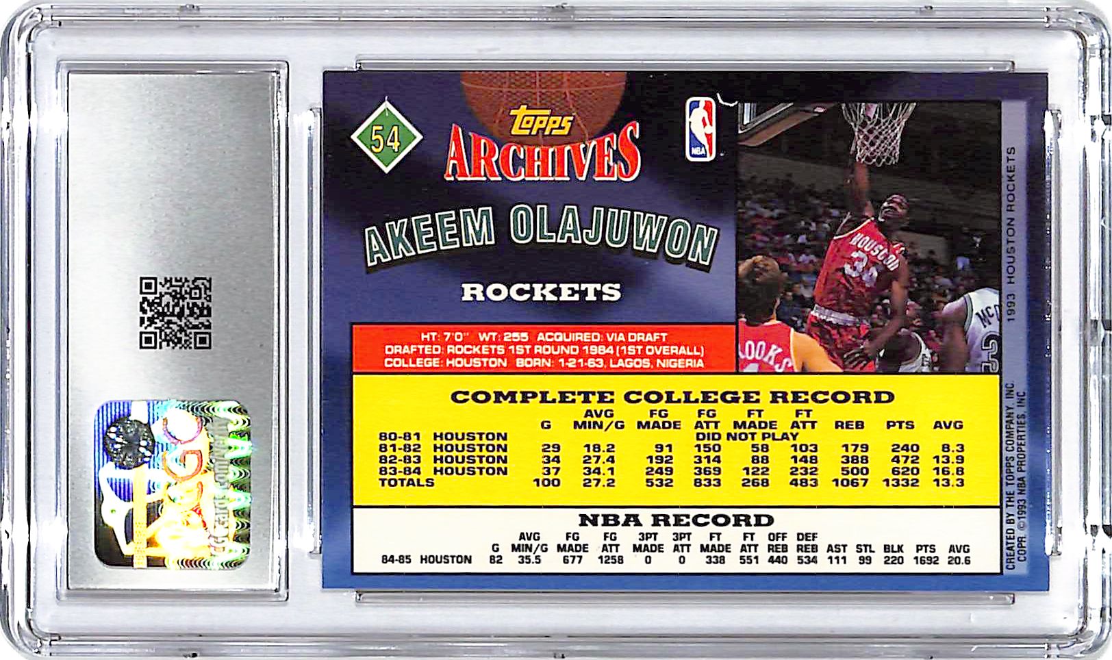 1992-93 Topps Archives Akeem Olajuwon Gold #54 CGC 9.5 Rockets