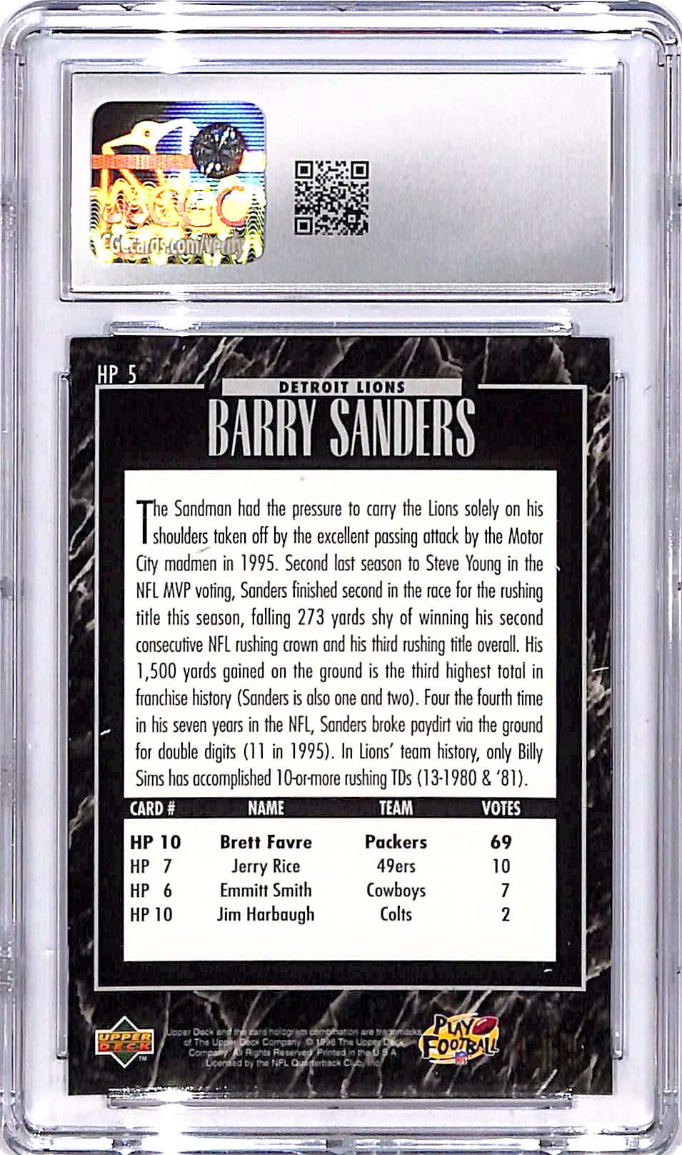 1995 Upper Deck Barry Sanders Predictor Award Winners CGC 9.5 Lions