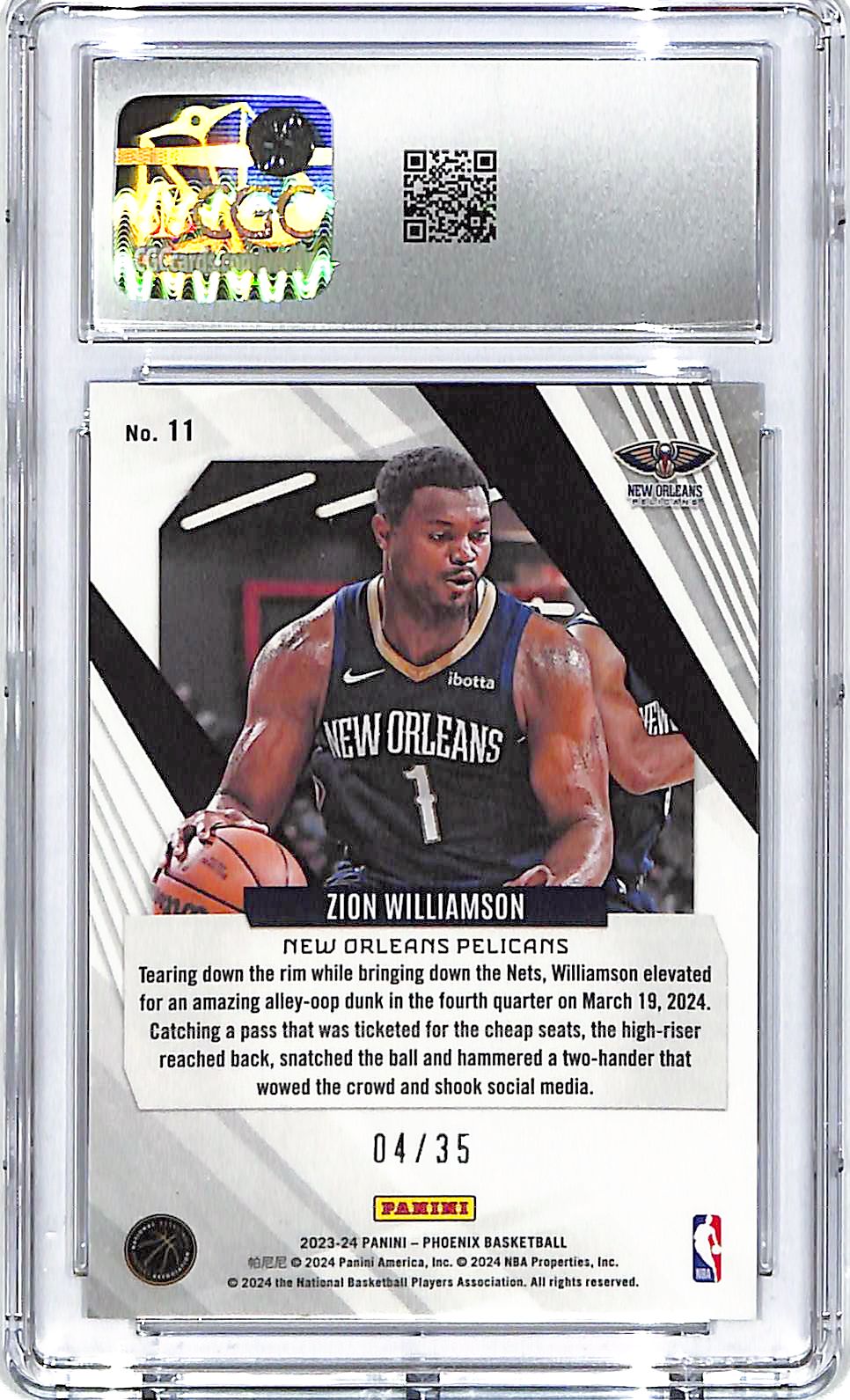 2023-24 Phoenix Zion Williamson International Blue /35 CGC 9.5 Pelicans