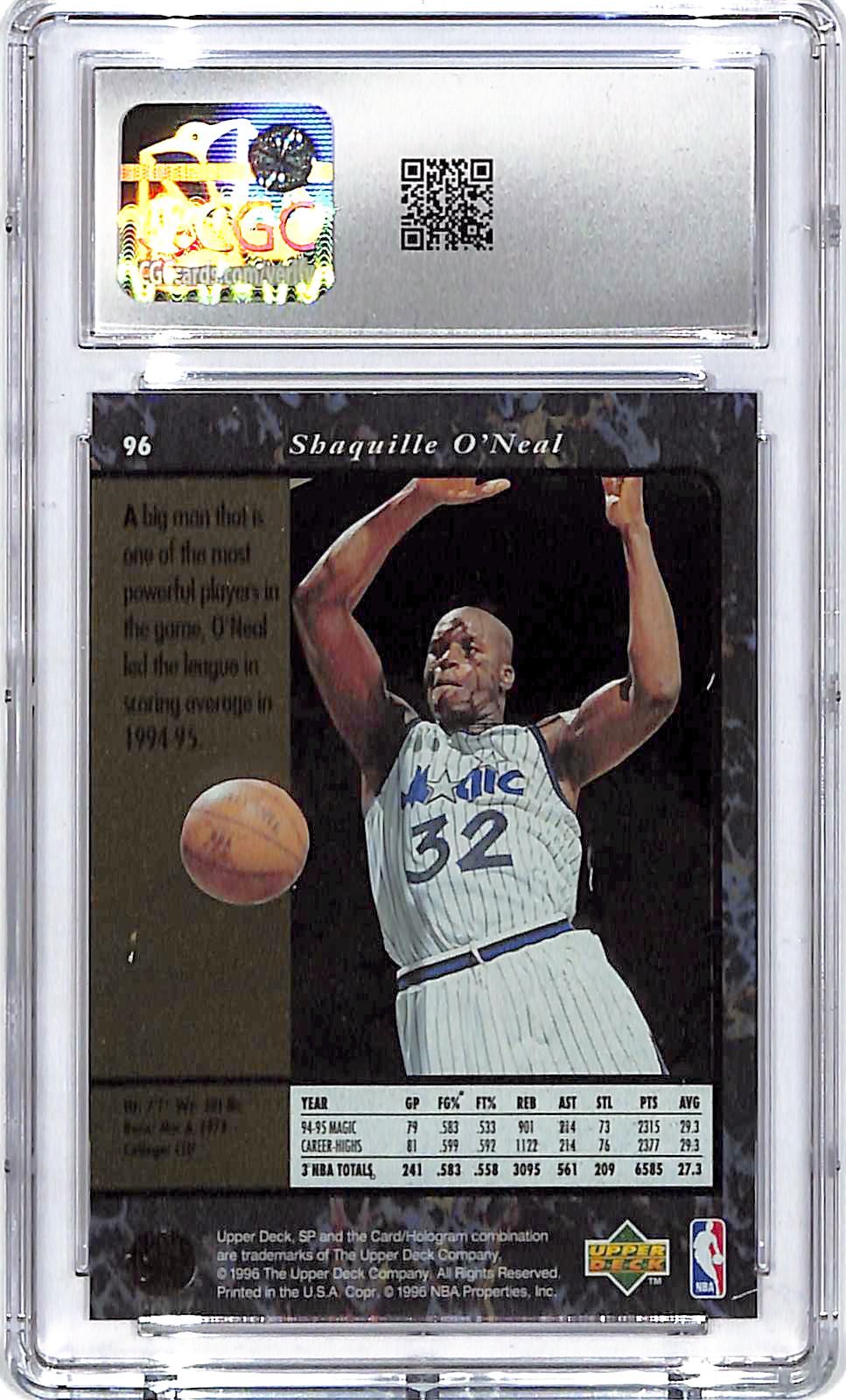 1995-96 SP Shaquille O'Neal #96 CGC 9.5 Magic