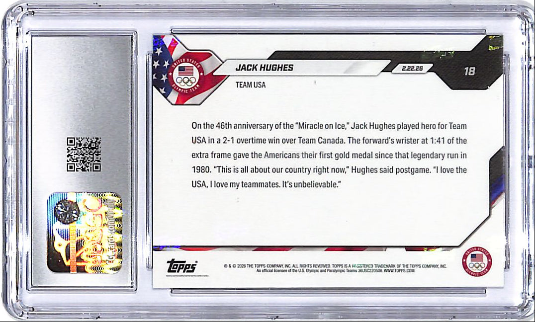 2026 Topps Now Olympics Jack Hughes #18 CGC 10 USA