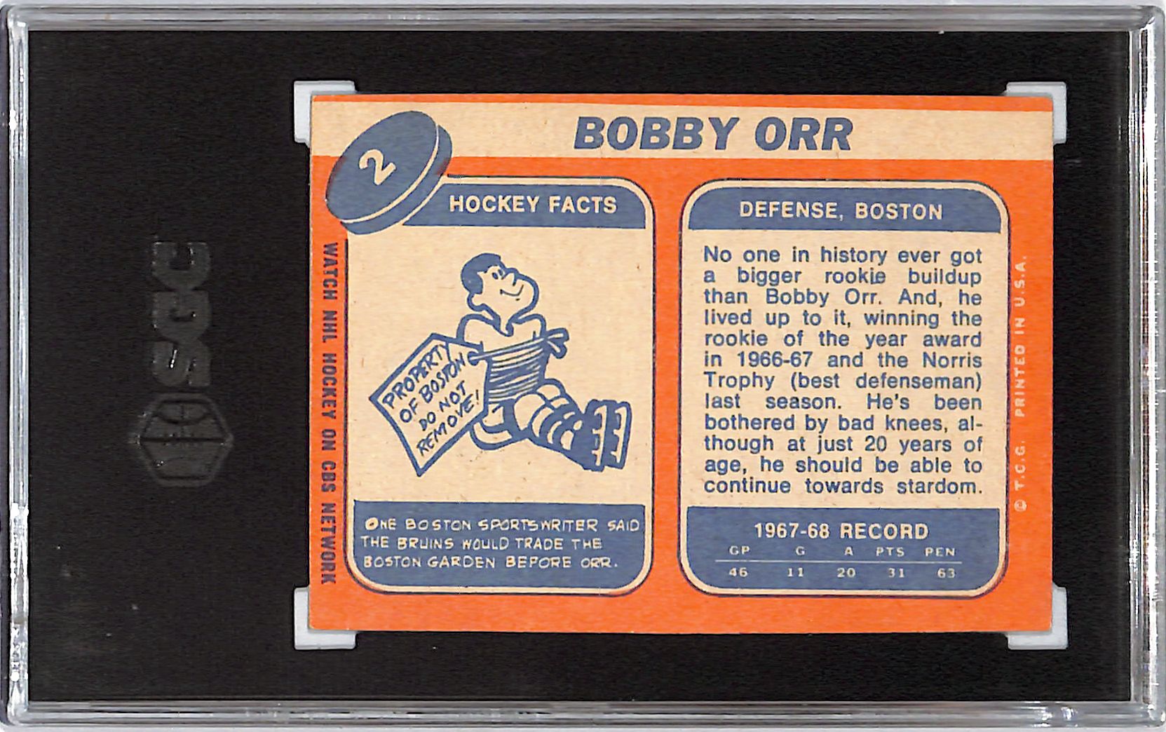 1968-69 Topps Bobby Orr #3 SGC 4 Boston Bruins