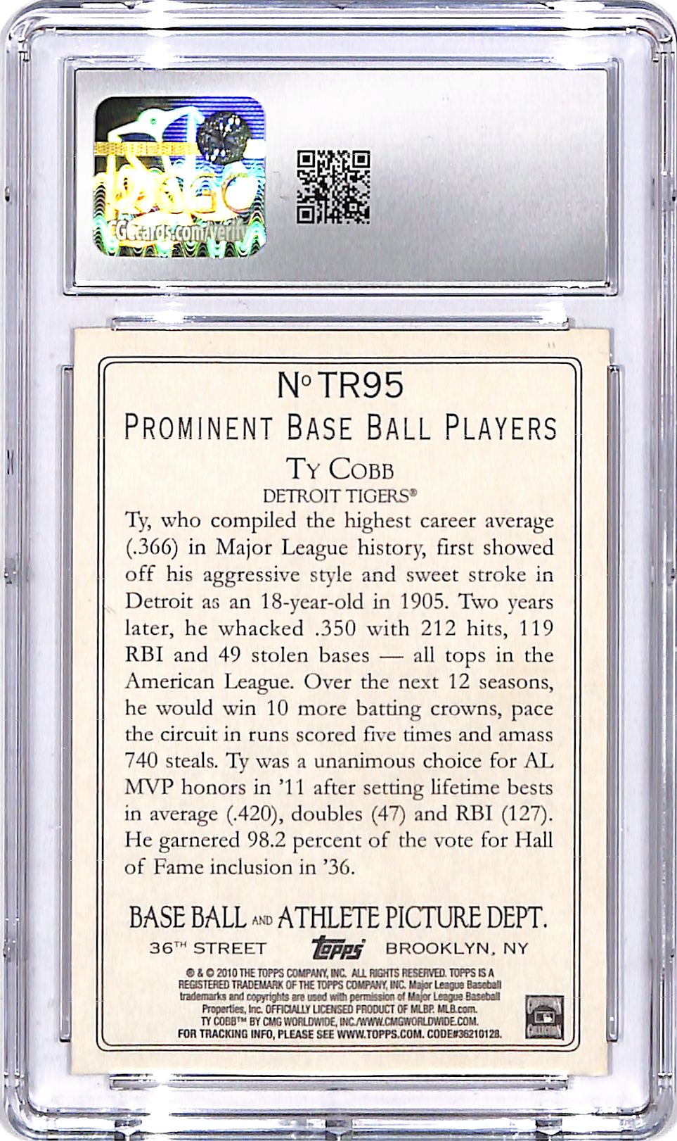 2010 Topps Turkey Red Ty Cobb CGC 9.5 Tigers