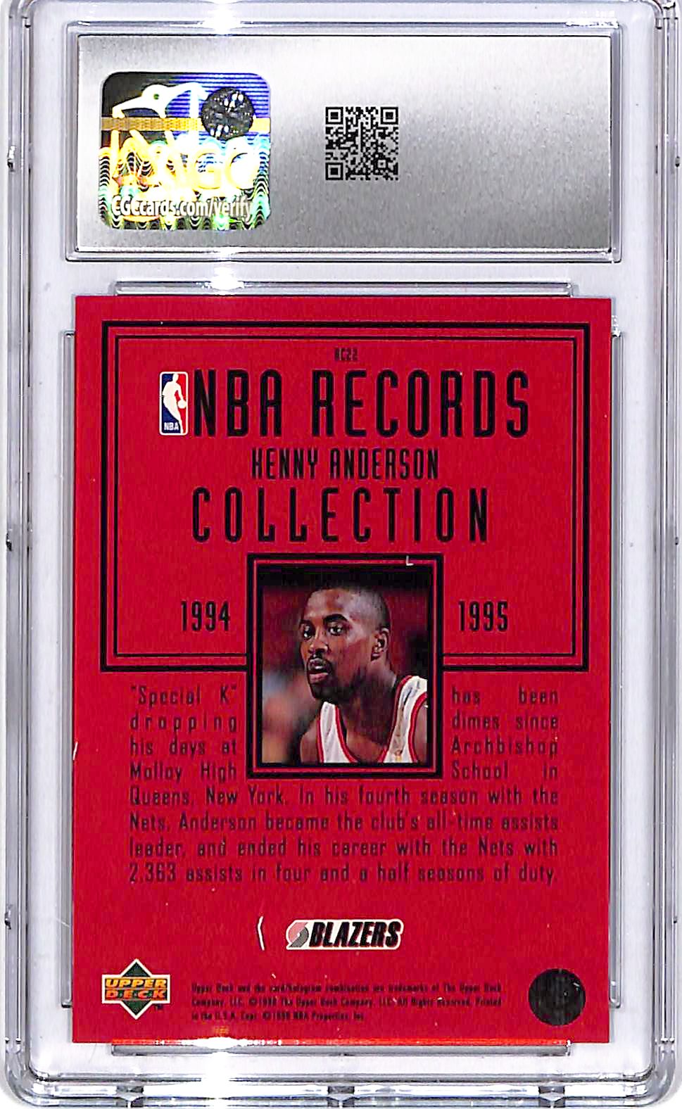 1997-98 Upper Deck Kenny Anderson Records Collection CGC 6.5 Trail Blazers
