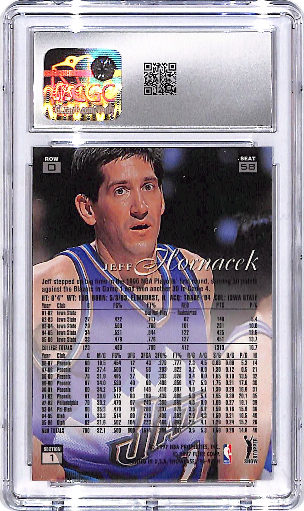 1996-97 Flair Showcase Jeff Hornacek Row 0 CGC 9 Jazz