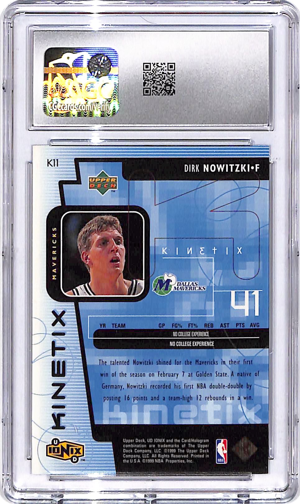 1998-99 Upper Deck Ionic Dirk Nowitzki Kinetix Rookie RC CGC 9 Mavericks