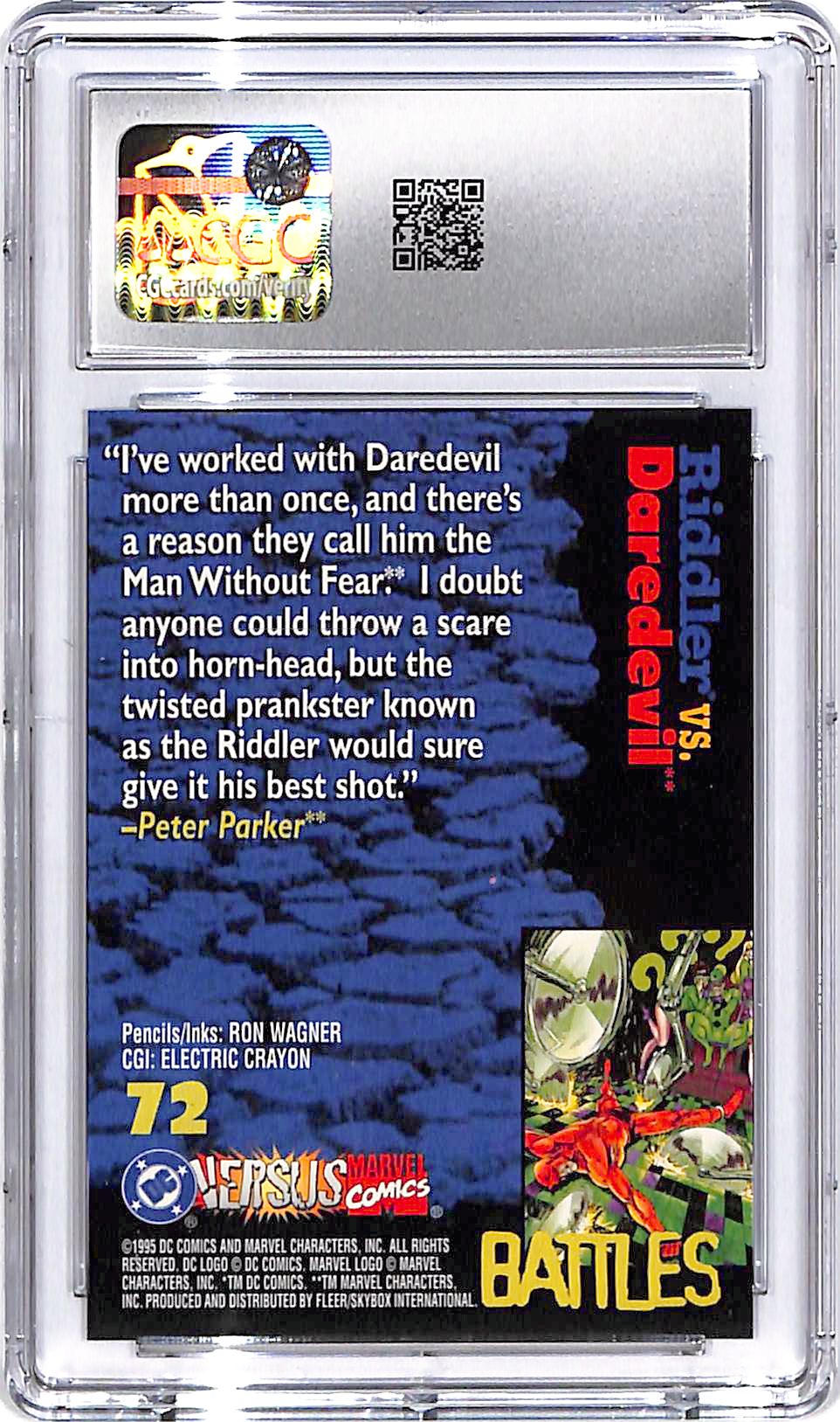 1995 Fleer Skybox DC vs Marvel Comics Riddler vs Daredevil #72 CGC 10