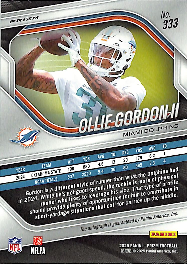 2025 Prizm Ollie Gordon Auto Autograph Rookie RC Silver Dolphins