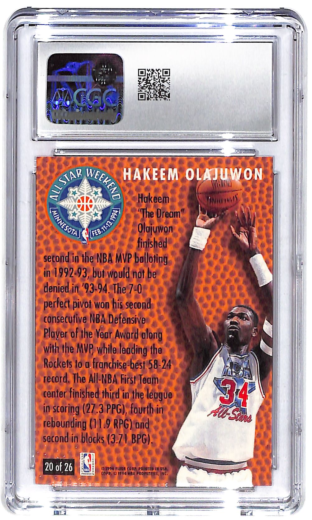 1994-95 Hakeem Olajuwon Fleer NBA All-Star #20 CGC Mint Plus 9.5
