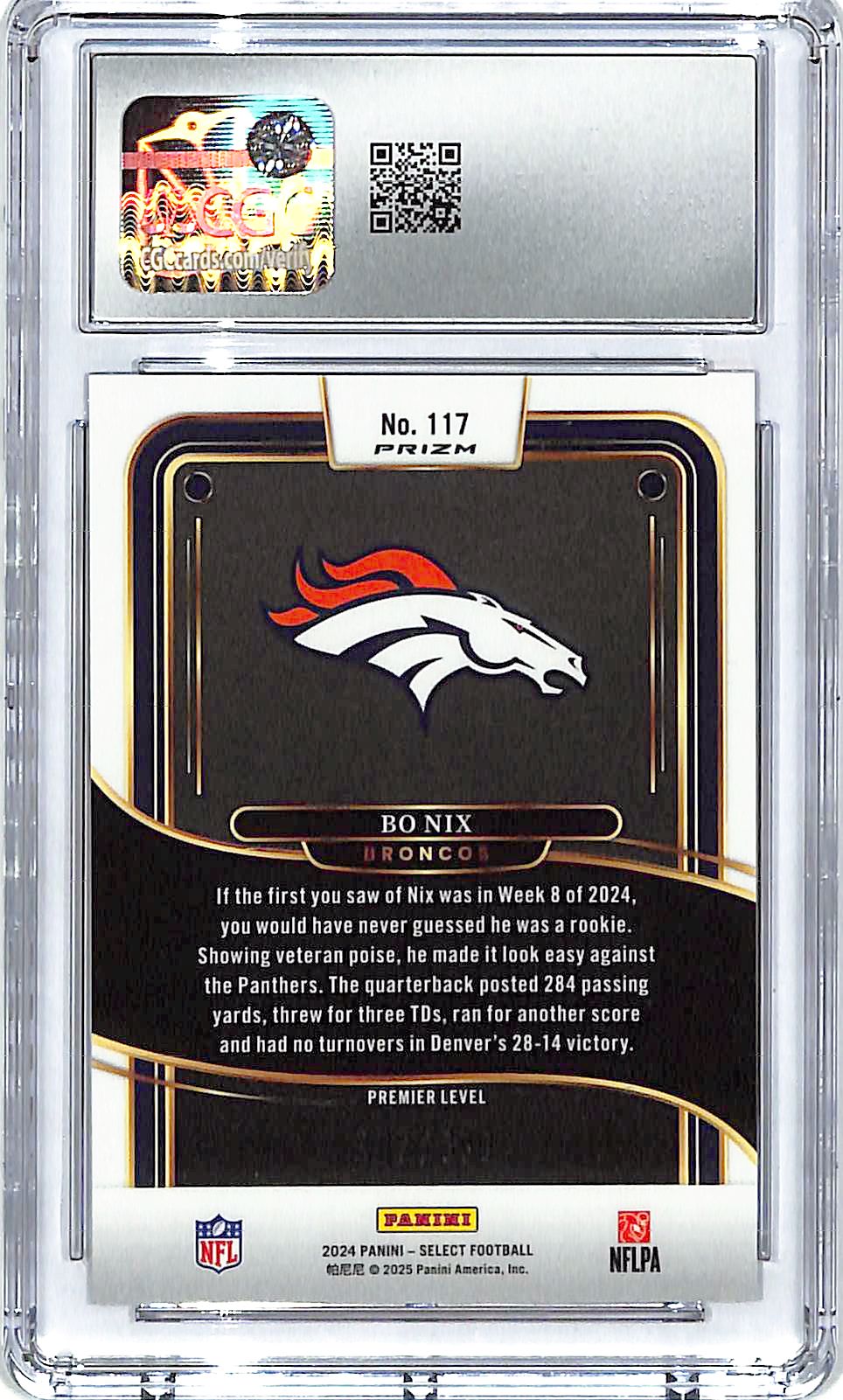 2024 Select Bo Nix Orange Shock Rookie RC /399 CGC 9 Broncos