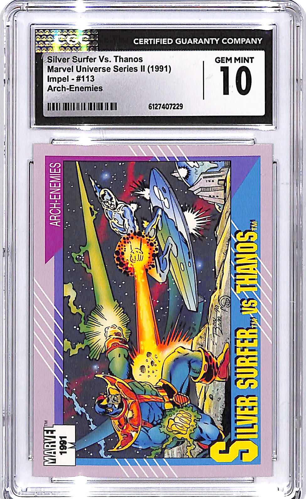 1991 Impel Marvel Universe Series Silver Surfer vs Thanos Arch Enemies #113 CGC 10