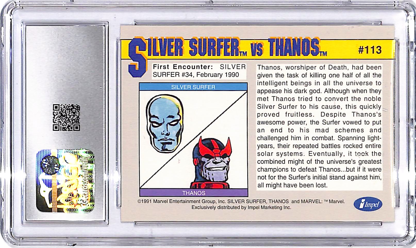 1991 Impel Marvel Universe Series Silver Surfer vs Thanos Arch Enemies #113 CGC 10