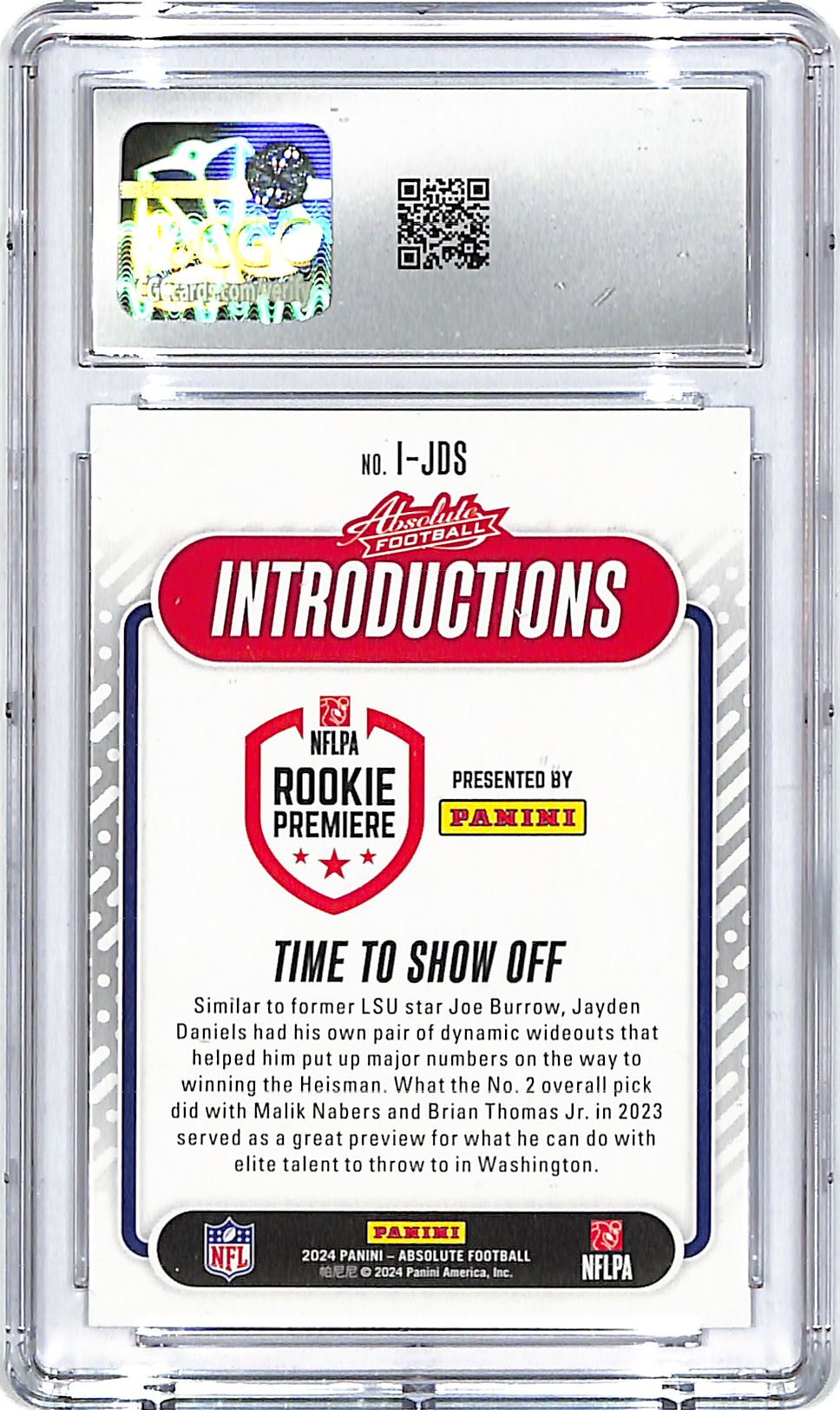 2024 Absolute Jayden Daniels Introductions Rookie RC CGC 10 Commanders