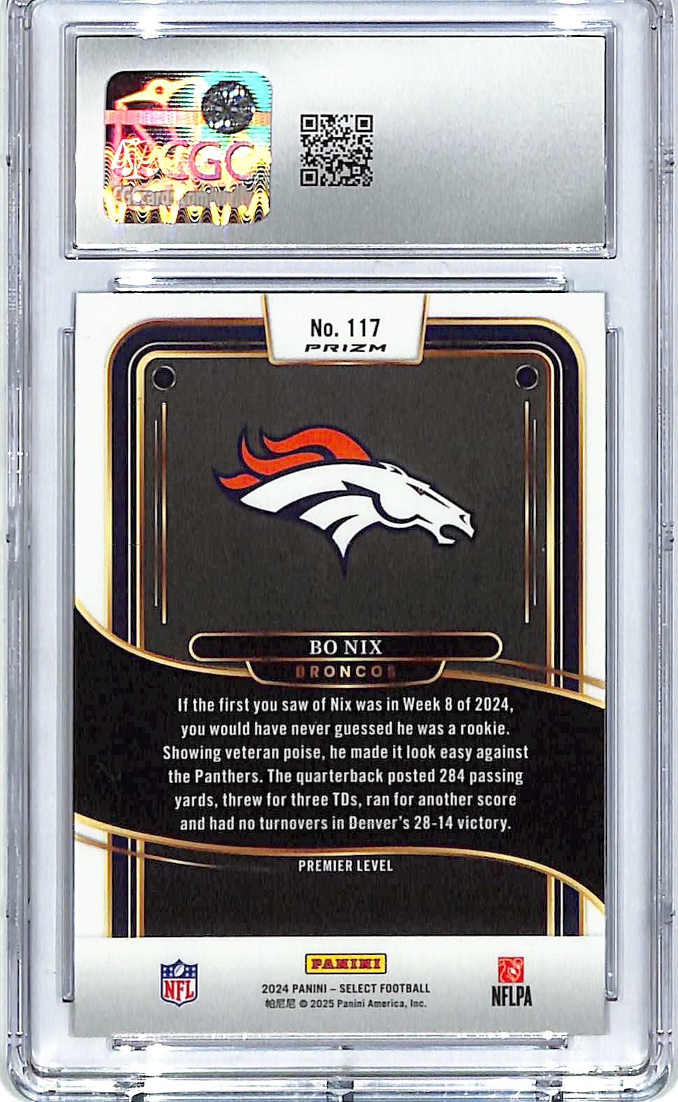 2024 Select Bo Nix Rookie RC Black Green Shock #117 CGC 10 Broncos
