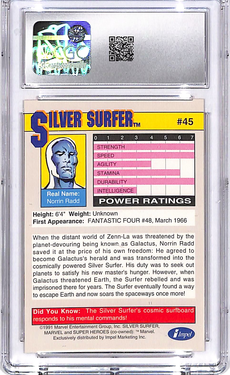 1991 Impel Marvel Universe Series Silver Surfer #45 CGC 10