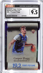 2025-26 Topps Holiday Cooper Flagg Making the Nice List Rookie RC CGC 9.5 Mavericks