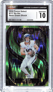 2024 Select Bo Nix Rookie RC Neon Green Shock /499 CGC 10 Broncos