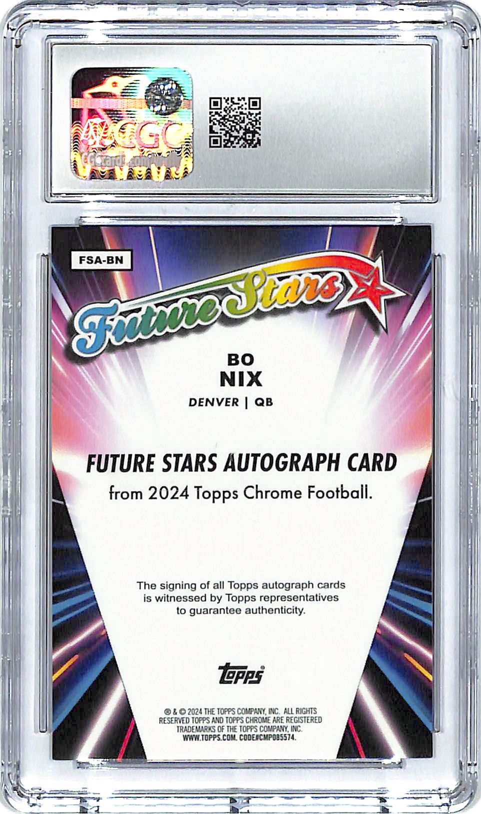 2024 Topps Chrome Bo Nix Auto Autograph Future Stars Rookie RC Yellow CGC 9 /75 Refractor