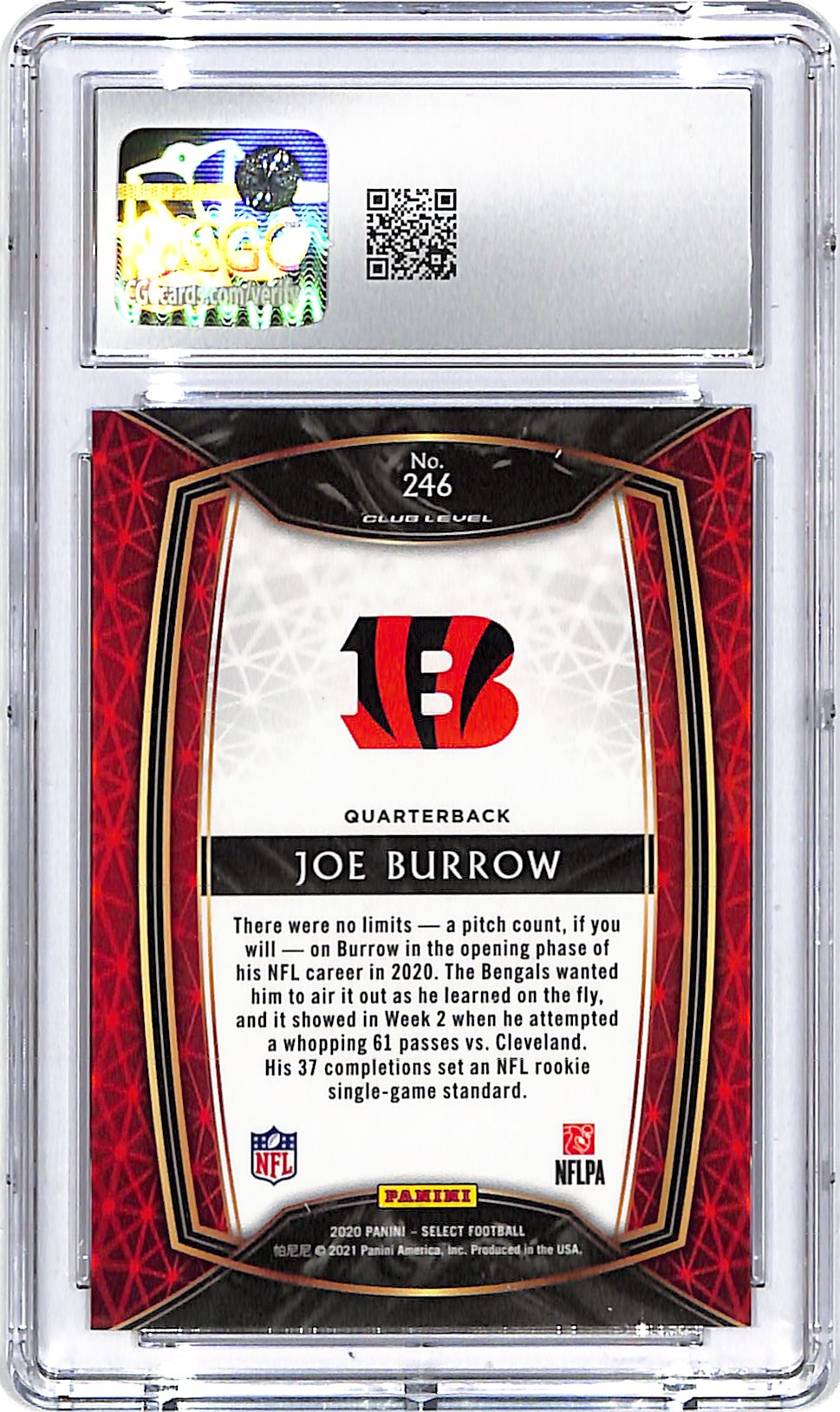 2020 Select Joe Burrow Rookie RC #246 CGC 9 Bengals