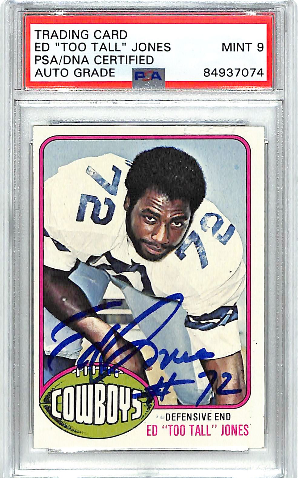 1976 Topps Ed Too Tall Jones Auto Autograph PSA DNA Authentic 9 Mint Cowboys