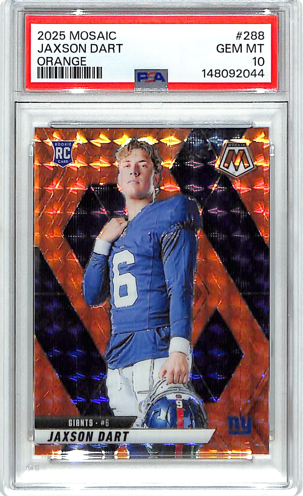 2025 Mosaic Jaxson Dart Rookie RC Orange /199 PSA 10 Giants