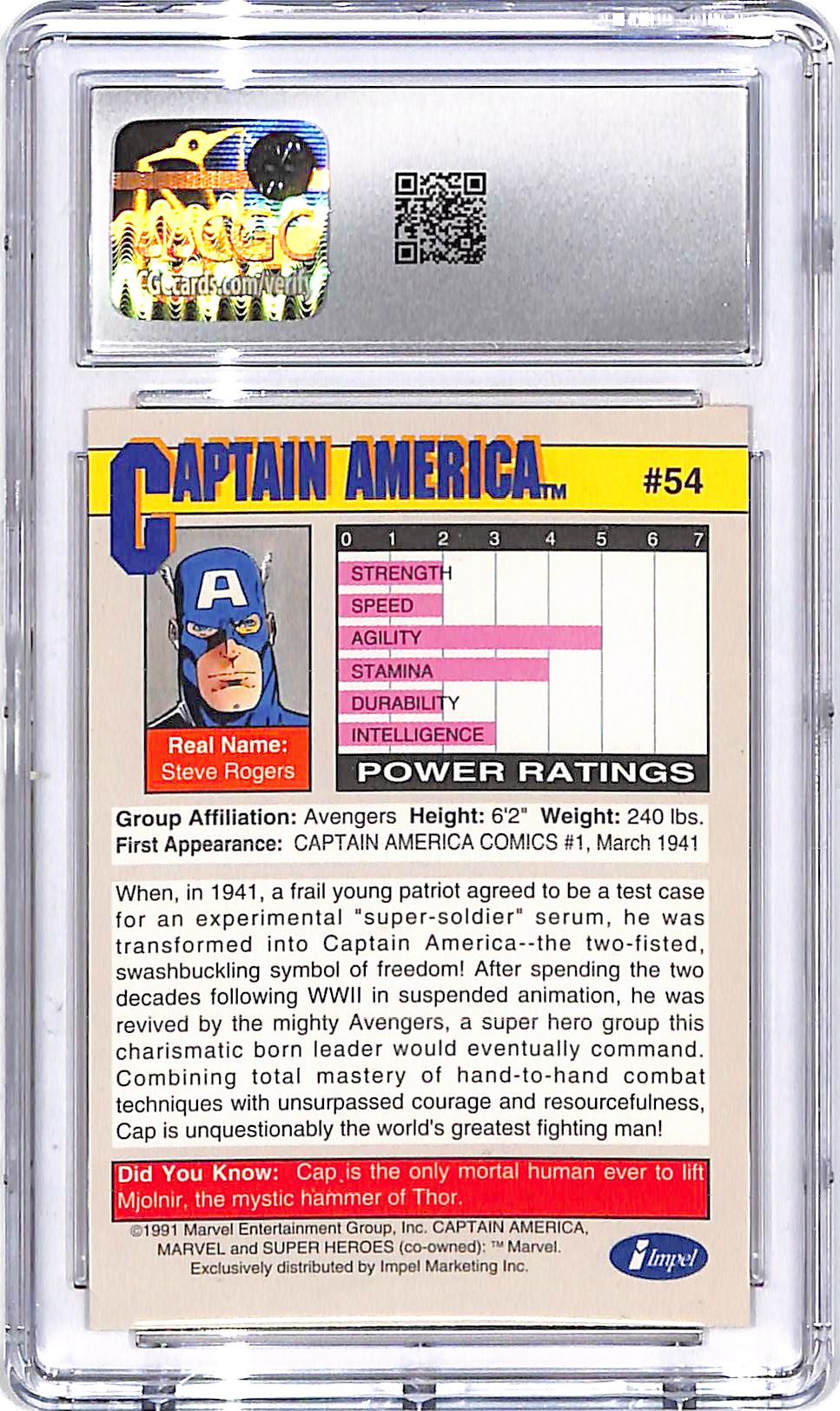 1991 Impel Marvel Universe Series Captain America #54 CGC 9.5