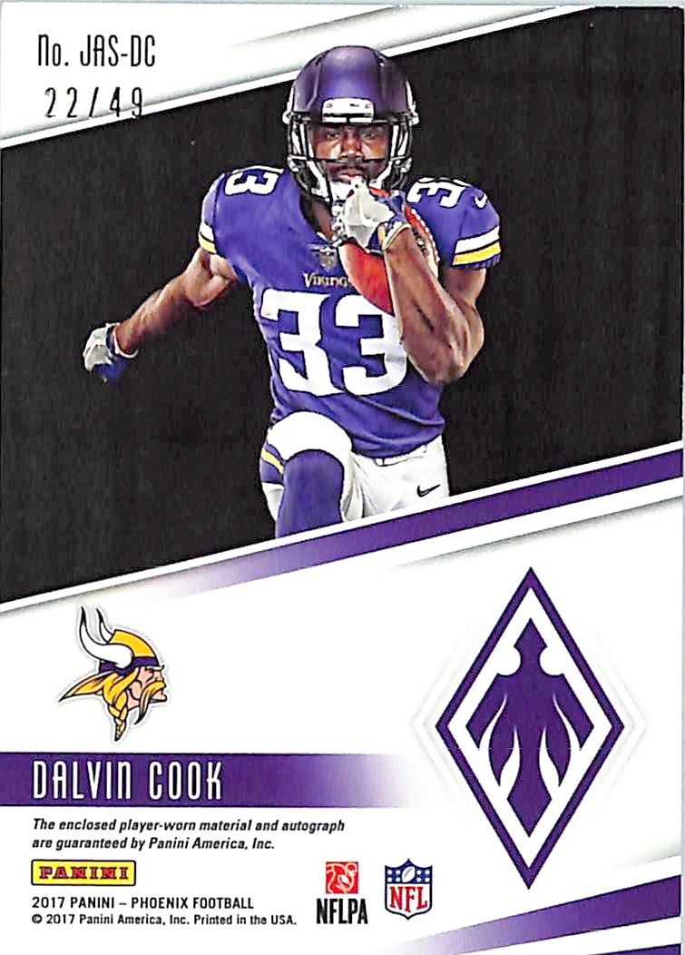 2017 Phoenix Dalvin Cook Auto Autograph Rookie RC Jersey Patch Orange /49 RPA Vikings
