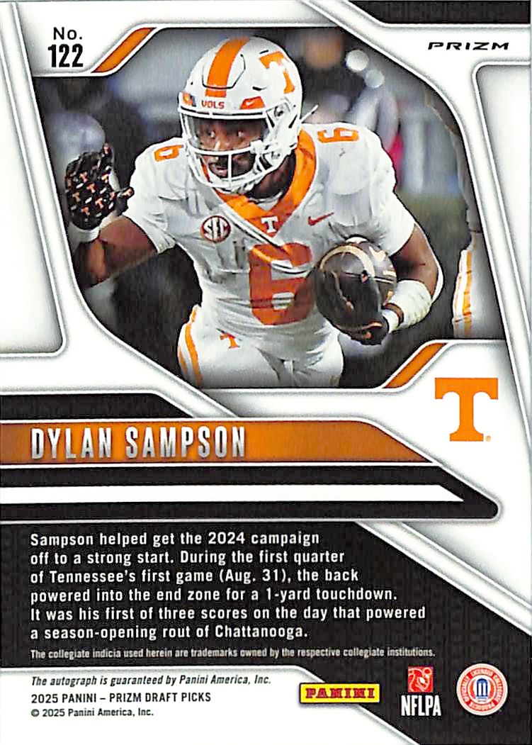 2025 Prizm Draft Picks Dylan Sampson Auto Autograph Rookie RC Silver Tennessee