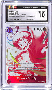 One Piece Promotional Cards 3rd Anniversary Treasure Camp ST10 Monkey D Luffy 006 CGC 10