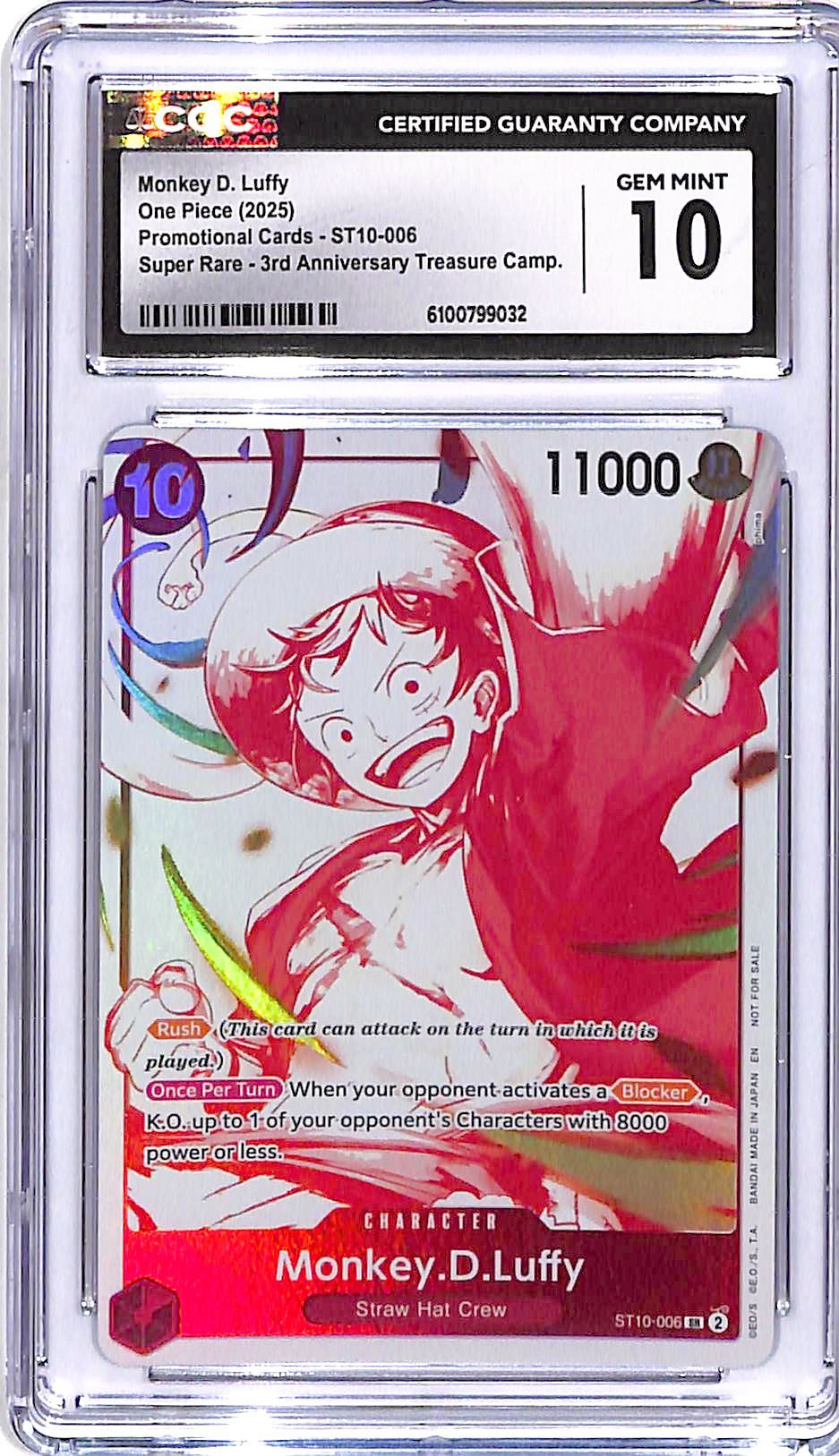 One Piece Promotional Cards 3rd Anniversary Treasure Camp ST10 Monkey D Luffy 006 CGC 10