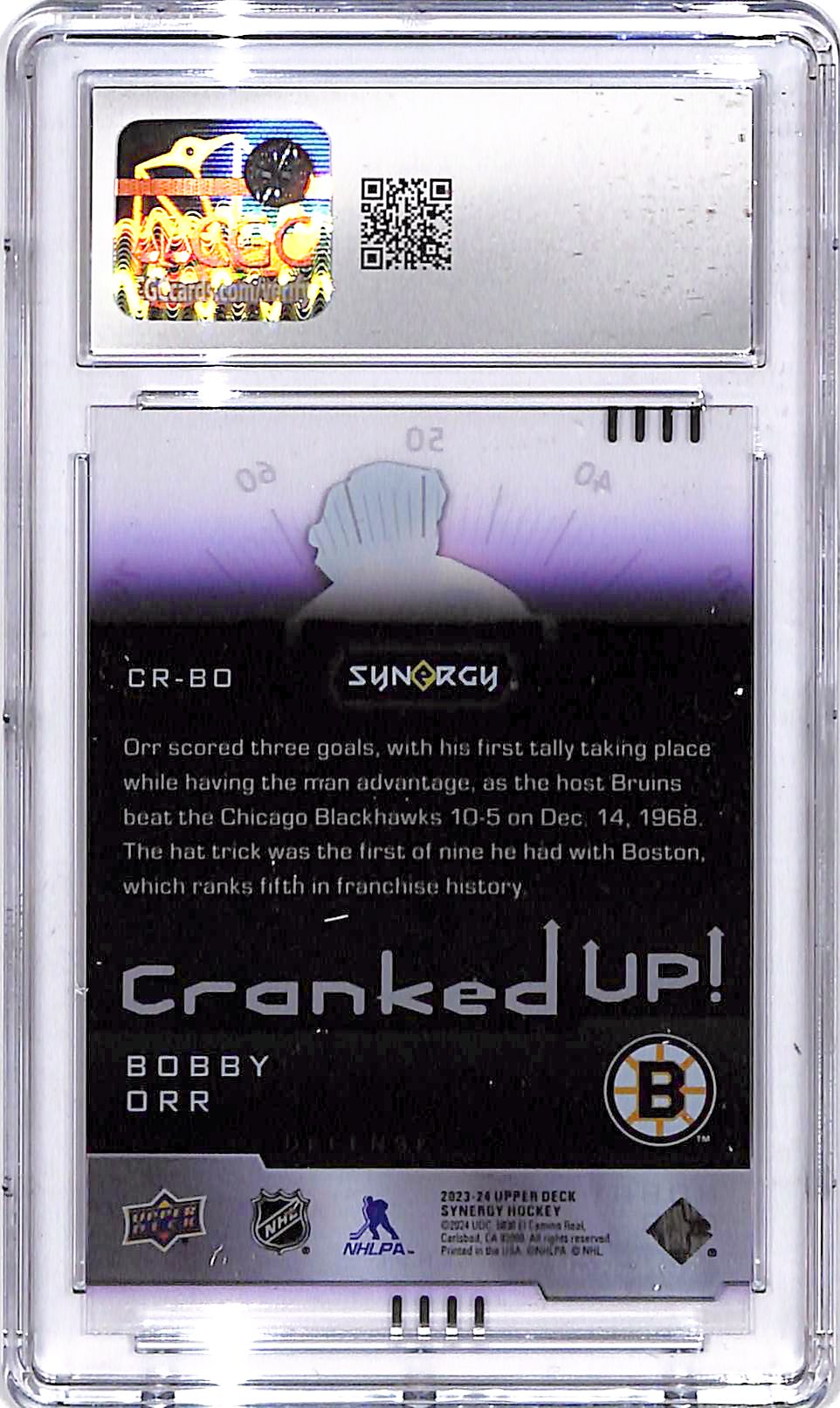 2023-24 Upper Deck Synergy Bobby Orr Cranked Up Purple /199 CGC 10 Bruins