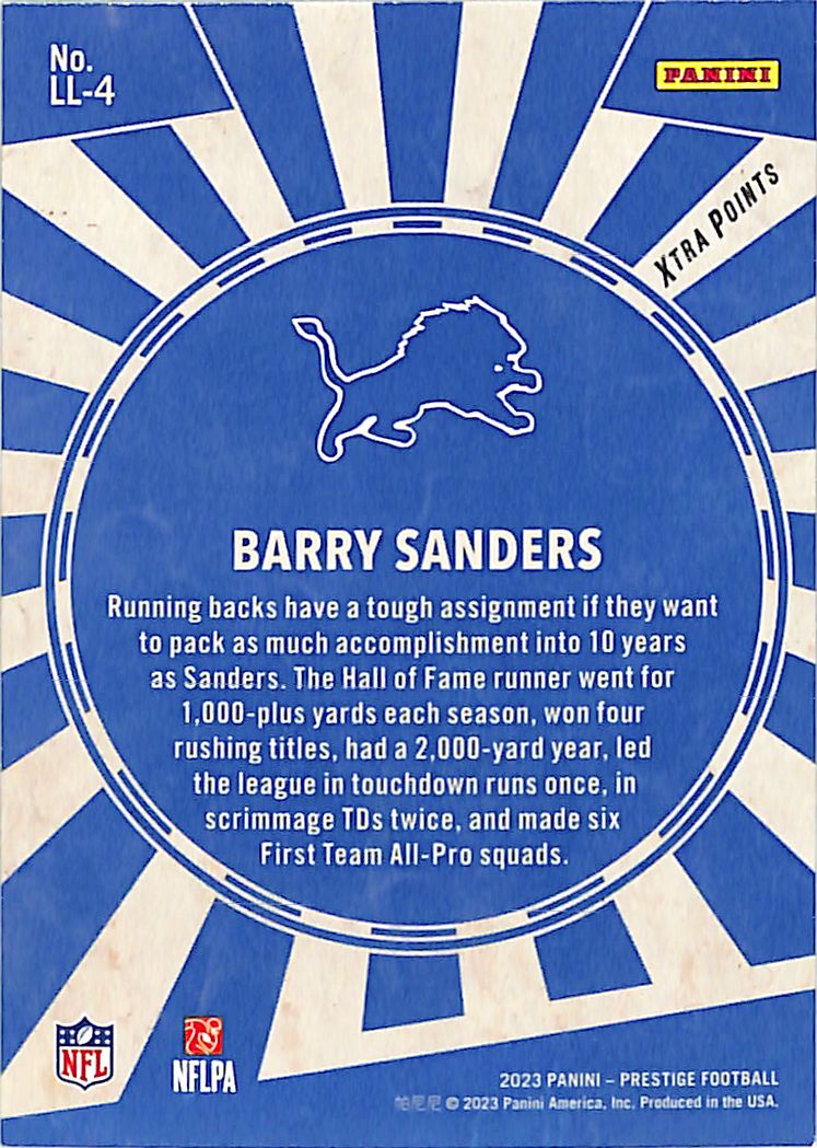 2023 Prestige Barry Sanders Living Legends Pink /25 Lions