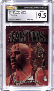 1997-98 Topps Finest Shaquille O'Neal w/ Coating Masters #217 CGC 9.5 Lakers