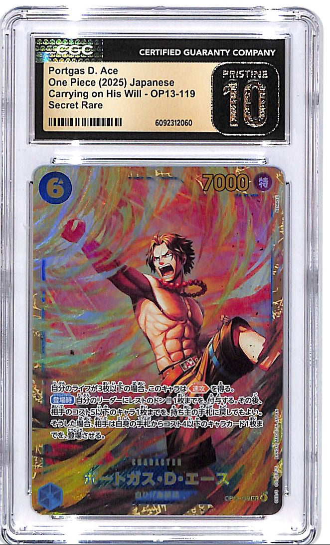 One Piece Japanese Carrying on His Will OP13 Partgas D Ace 119 Secret Rare CGC 10 Pristine
